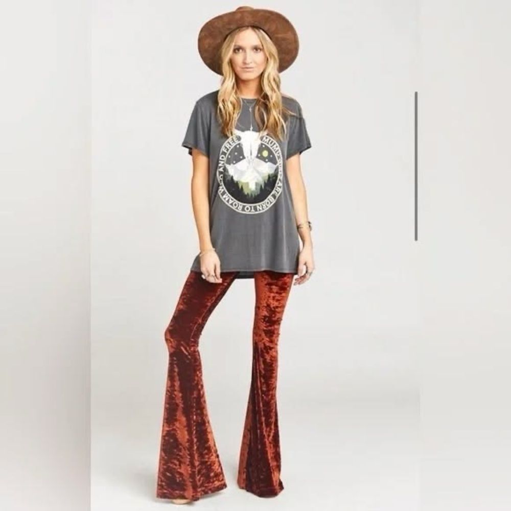 Show Me Your Mumu Crushed Velvet Bam Bam Bells Rust Flare Bell Bottom Pants XS